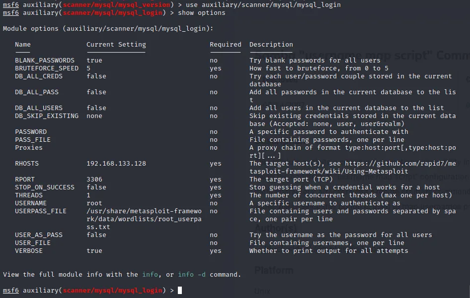 Illustration 3 — Hacker une base de donnée de type MYSQL avec Metasploit - Attaque bruteforce sur Metasploitable
