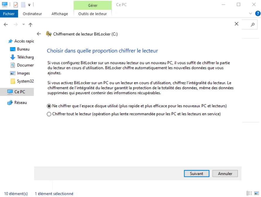 Illustration 4 — Comment chiffrer un disque avec BitLocker
