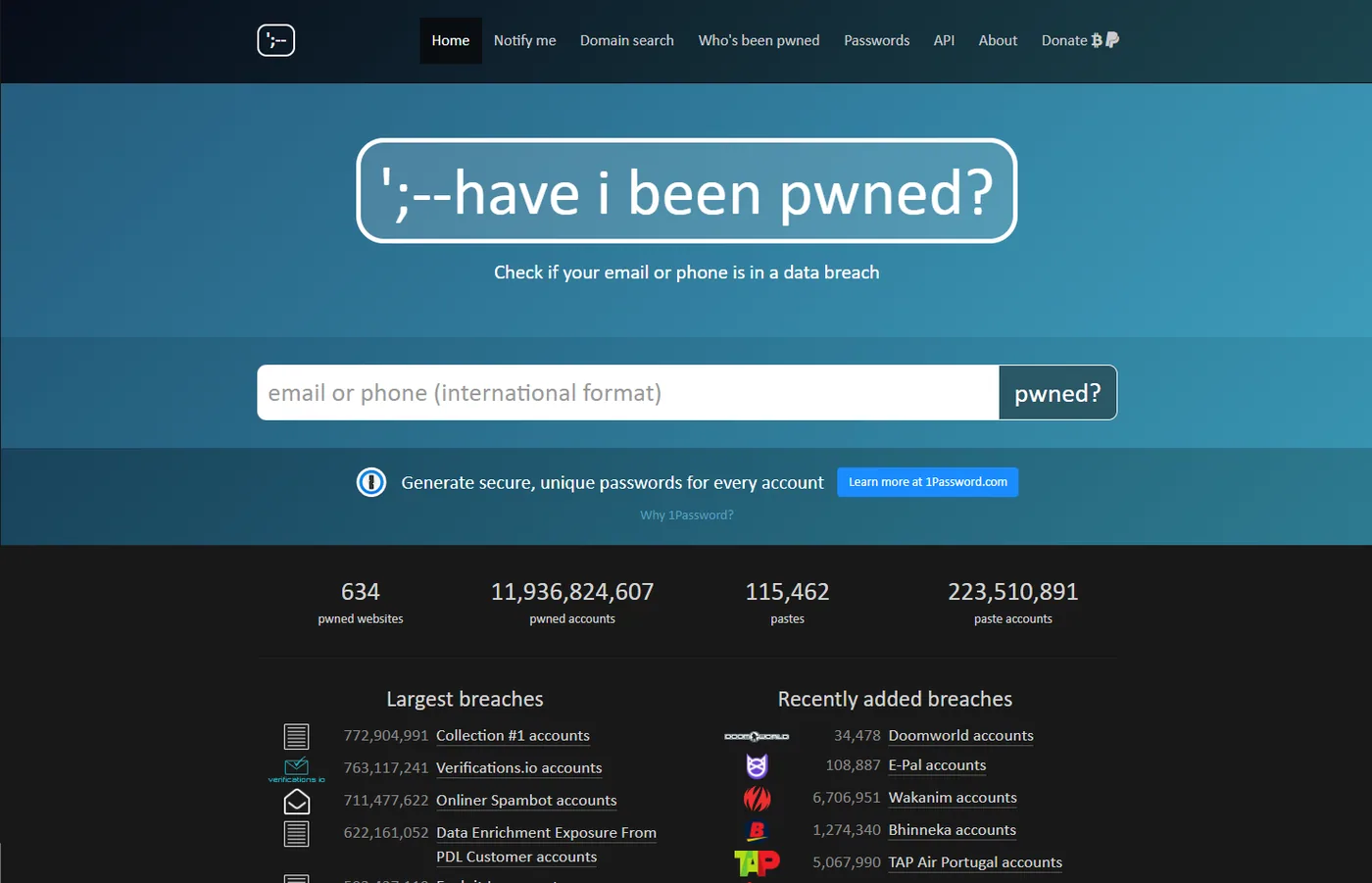 Illustration 1 — Comment vérifier si je me suis déjà fait pirater avec Have I Been Pwned ?