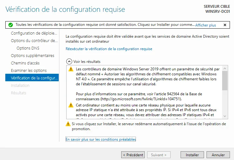 Illustration 23 — Installation d'un contrôleur de domaine avec Windows Server 2022, 2019, 2016 et 2012