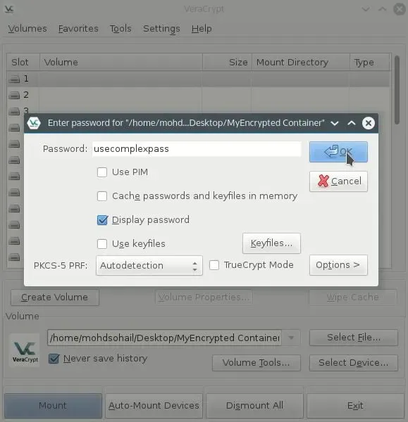 Illustration 17 — Comment chiffrer des données avec VeraCrypt sous Linux