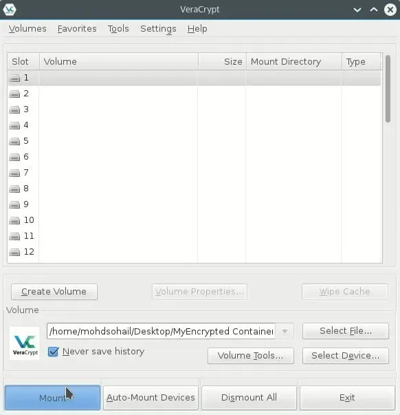 Illustration 16 — Comment chiffrer des données avec VeraCrypt sous Linux