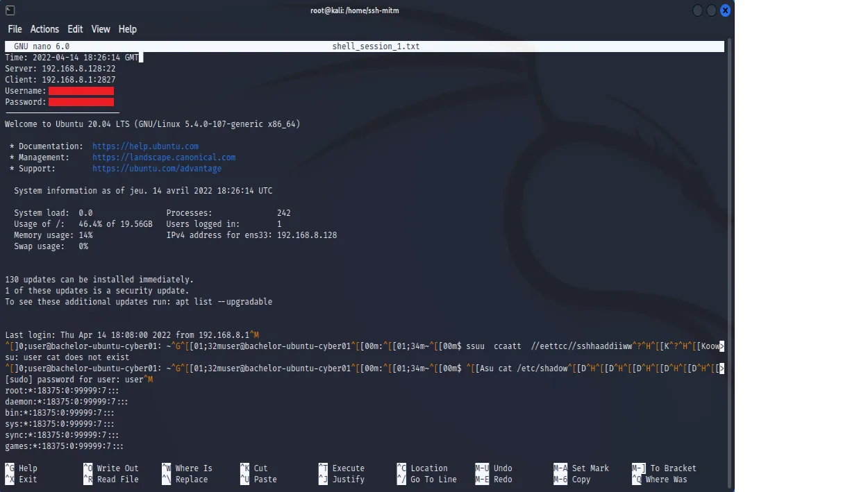 Illustration 3 — Comment effectuer une attaque Man in the Middle - MITM sur le protocole SSH