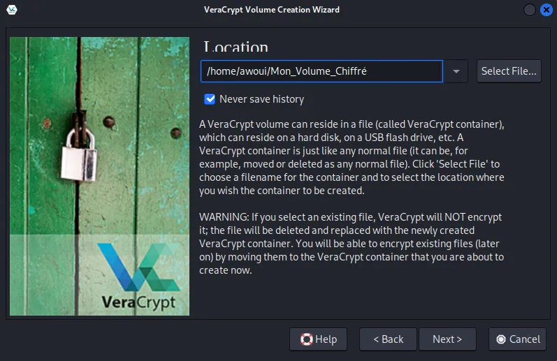 Illustration 9 — Comment chiffrer des données avec VeraCrypt sous Linux